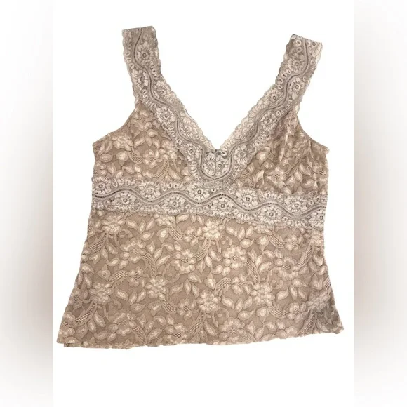 Vintage Y2K Tan Beige Babydoll Floral Lace Tank Top MEDIUM Fairy Girly 90’s - Picture 5 of 10